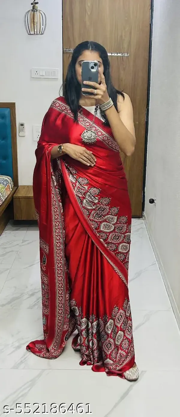 Semi_Pure_Gajji_Soft_Silk_Saree_With_Handcrafted_Ajrakh_Design_And_Blouse_Piece