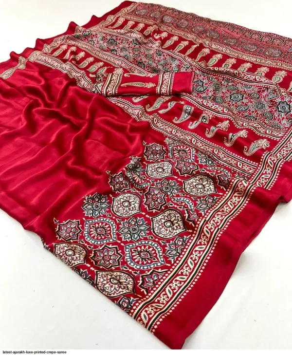 Semi_Pure_Gajji_Soft_Silk_Saree_With_Handcrafted_Ajrakh_Design_And_Blouse_Piece
