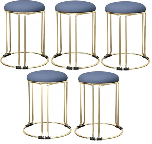 Set_of_2_Gold_&_Blue_Stackable_Ottoman_Stools_With_Cushion_Top_|_Space_Saving_&_Comfortable_Home_Furniture_|_35L_x_35W_x_46H_Cm
