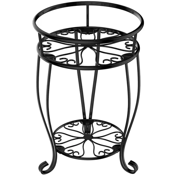 Black_Veakoo_Metal_Plant_Stand_Indoor_Outdoor,2_Tier_Tall_Flower_Pot_Shelf_Planter_Holder_Pedestal_Round_Sheves_Rustproof_Wrought_19.37_Inch_30_x_30_x_49.2_Centimeters