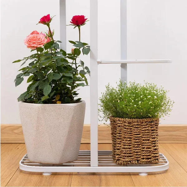 White_Modern_Planter_Stand_Flower_Pot_Rust_Proof_Iron_Metal_Excellent_Finish_Planter_Display_For_Indoor_Balcony_Living_Room_Drawing_Room_(4_Tier_5_Potted)_63.5_x_22.9_x_45.7_Centimeters