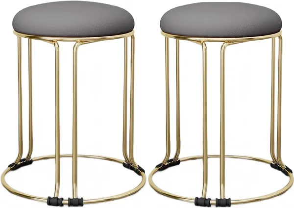 Set_of_2_Gold_&_Black_Stackable_Ottoman_Stools_With_Cushion_Top_|_Space_Saving_&_Comfortable_Home_Furniture_|_35L_x_35W_x_46H_Cm