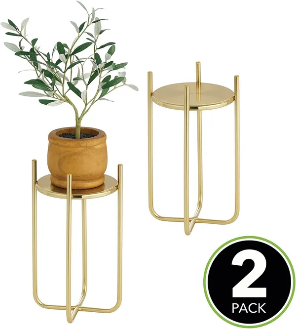Soft_Brass_Metal_Steel_Modern_12_Inch_Medium_Plant_Stand,_Planter_Holder,_With_Decorative_Crisscross_Design_For_Table,_Floor;_Holds_Indoor/Outdoor_Plants,_Flower_Pot_Stand__17_x_17_x_30_Centimeters