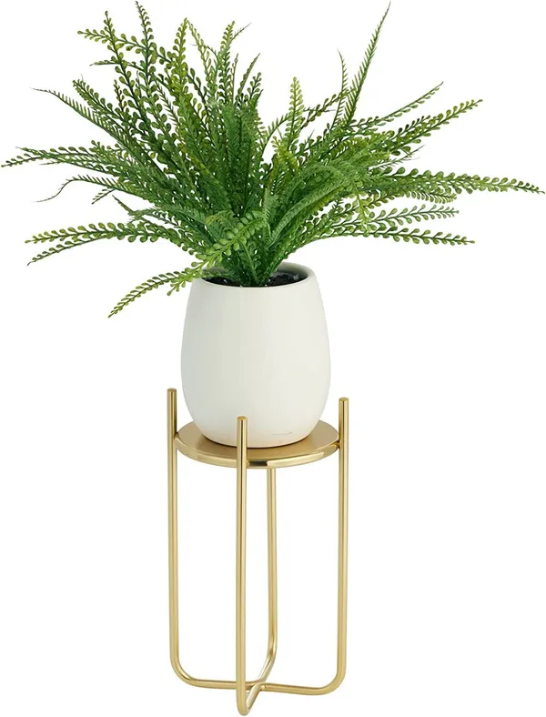 Soft_Brass_Metal_Steel_Modern_12_Inch_Medium_Plant_Stand,_Planter_Holder,_With_Decorative_Crisscross_Design_For_Table,_Floor;_Holds_Indoor/Outdoor_Plants,_Flower_Pot_Stand__17_x_17_x_30_Centimeters