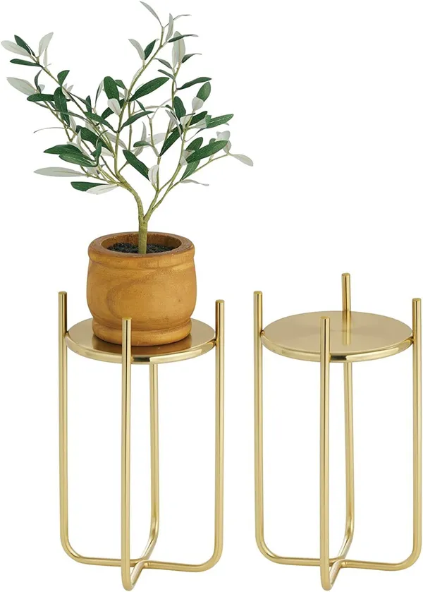 Soft_Brass_Metal_Steel_Modern_12_Inch_Medium_Plant_Stand,_Planter_Holder,_With_Decorative_Crisscross_Design_For_Table,_Floor;_Holds_Indoor/Outdoor_Plants,_Flower_Pot_Stand__17_x_17_x_30_Centimeters