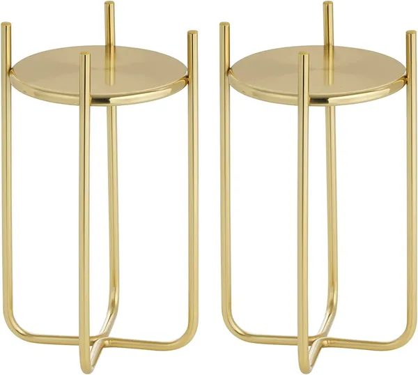 Soft_Brass_Metal_Steel_Modern_12_Inch_Medium_Plant_Stand,_Planter_Holder,_With_Decorative_Crisscross_Design_For_Table,_Floor;_Holds_Indoor/Outdoor_Plants,_Flower_Pot_Stand__17_x_17_x_30_Centimeters