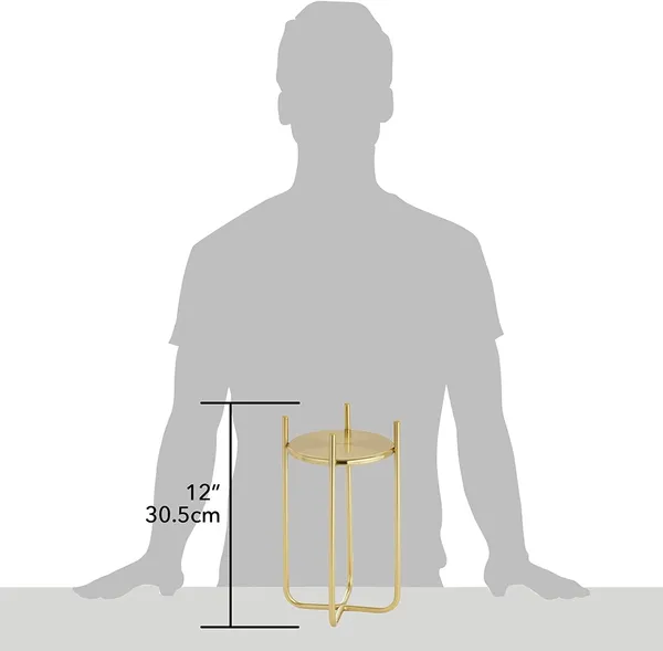 Soft_Brass_Metal_Steel_Modern_12_Inch_Medium_Plant_Stand,_Planter_Holder,_With_Decorative_Crisscross_Design_For_Table,_Floor;_Holds_Indoor/Outdoor_Plants,_Flower_Pot_Stand__17_x_17_x_30_Centimeters