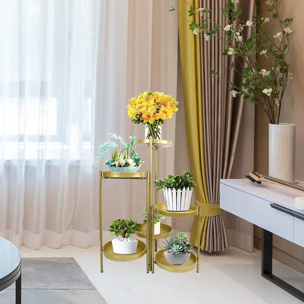 Gold_Tiered_Metal_Plant_Stand,_Gold_Multiple_Flower_Pot_Holder_Shelves_Planter_Rack,_Storage_Organizer_Display_For_Indoor_Outdoor_Garden_Balcony(Not_Include_Plants)__25_x_25_x_70_Centimeters