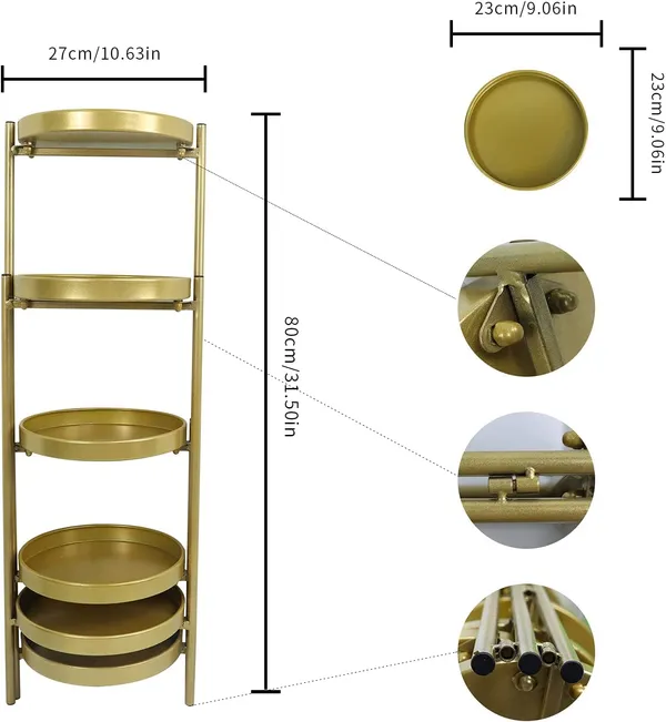 Gold_Tiered_Metal_Plant_Stand,_Gold_Multiple_Flower_Pot_Holder_Shelves_Planter_Rack,_Storage_Organizer_Display_For_Indoor_Outdoor_Garden_Balcony(Not_Include_Plants)__25_x_25_x_70_Centimeters