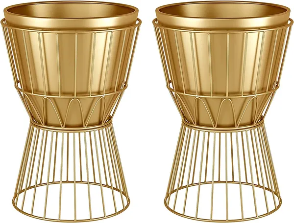 Gold_Metal_Plant_Stand_With_Pot_12"_Decorative_Metal_Plant_Holder_Stand_Indoor,_Gold_Plant_Stand_Modern_Flower_Potted_Rack_For_Corner_Display,Office_17.5"_Tall_(2_Pack)_30.5_x_30.5_x_43.2_Centimeters