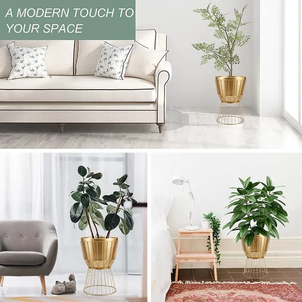 Gold_Metal_Plant_Stand_With_Pot_12"_Decorative_Metal_Plant_Holder_Stand_Indoor,_Gold_Plant_Stand_Modern_Flower_Potted_Rack_For_Corner_Display,Office_17.5"_Tall_(2_Pack)_30.5_x_30.5_x_43.2_Centimeters