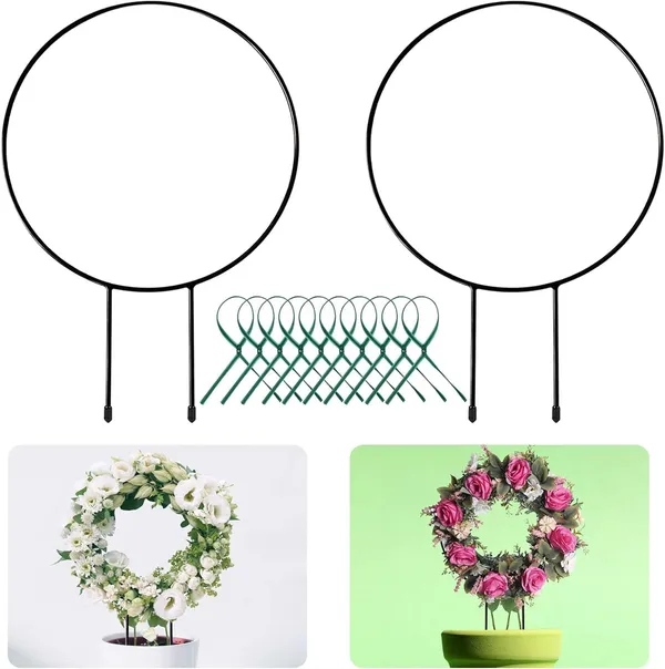 Black__Metal_Plant_Trellis_Climbing_Plants_Iron_Vine_Stem_Support_Wire_Plants_Climbing_Holder_Rack_Potted_Plants_Flowers_Indoor_Garden_Decor_(2_Circles)_25.4_x_1.27_x_33.02_cm;_500_g