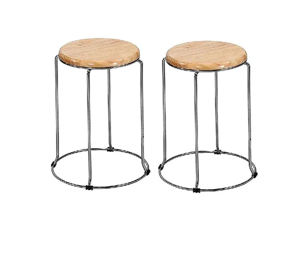 Set_of_2_Silver_Modern_Design_Versatile_Metal_Frame_Wooden_Stools_|_For_Home,_Kitchen,_And_Office_|_23L_x_23W_x_45H_Cm