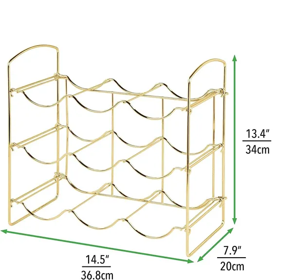 Gold_Metal_Water_Bottle_Rack_Storage_Organizer_For_Kitchen_Countertops,_Pantry,_Fridge_-_Stores_Wine,_Beer,_Pop/Soda_-_3_Levels,_Each_Holds_9_Bottles,_Free-Standing____36L_x_20W_x_36H_Centimeters