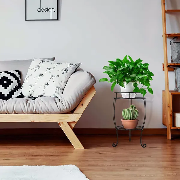 Black_Royal_Potted_Planter_Stand_Rust_Free_Stable_Sturdy_Wrought_Iron_(Garden/_Hall_Way/_Entry_Way)_Easy_(Lily)__30_x_30_x_50_Centimeters__30_x_30_x_50_cm;_3_kg