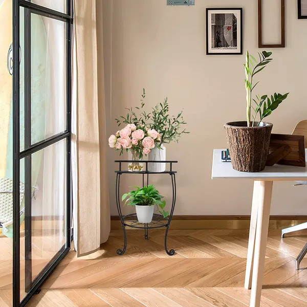 Black_Royal_Potted_Planter_Stand_Rust_Free_Stable_Sturdy_Wrought_Iron_(Garden/_Hall_Way/_Entry_Way)_Easy_(Lily)__30_x_30_x_50_Centimeters__30_x_30_x_50_cm;_3_kg