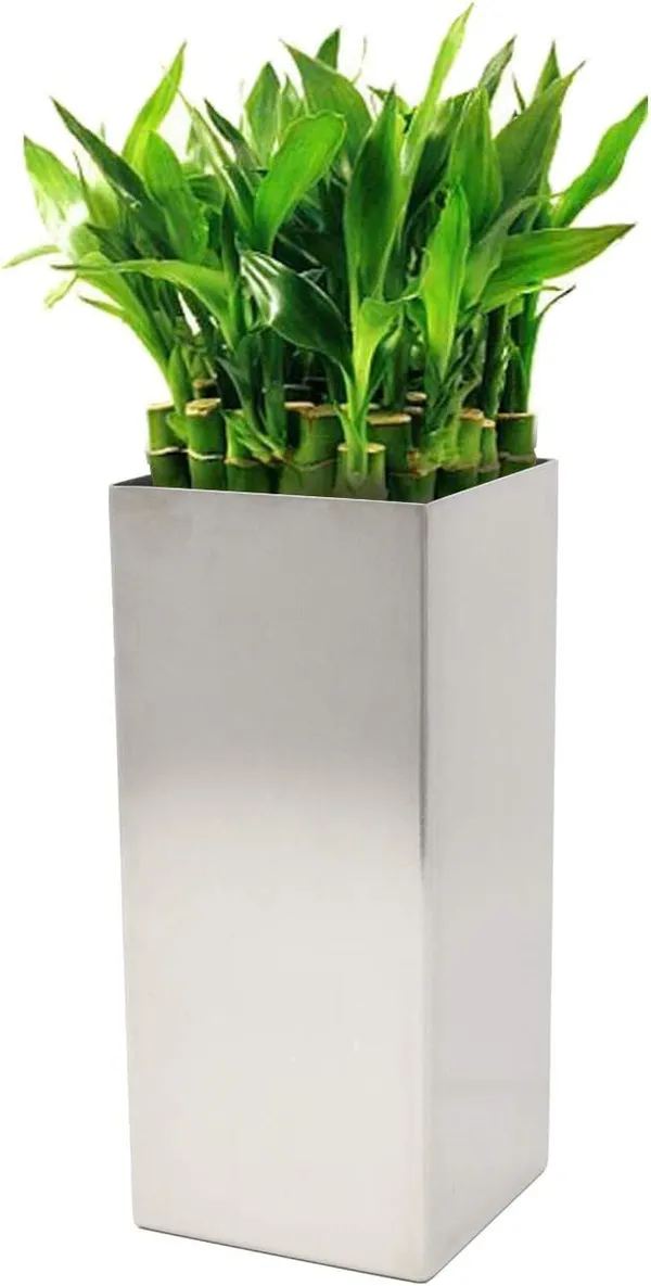 Silver_Modern_Square_Vase_Planter_Flower_Pots_Indoor_Desktop_Art_Table_Vase_Tabletop_Entryway,_Bookshelf,_Wedding_Party_3.5"_X_3.5"_X_8''_Inch____8.9L_x_8.9W_x_20.3H_Centimeters