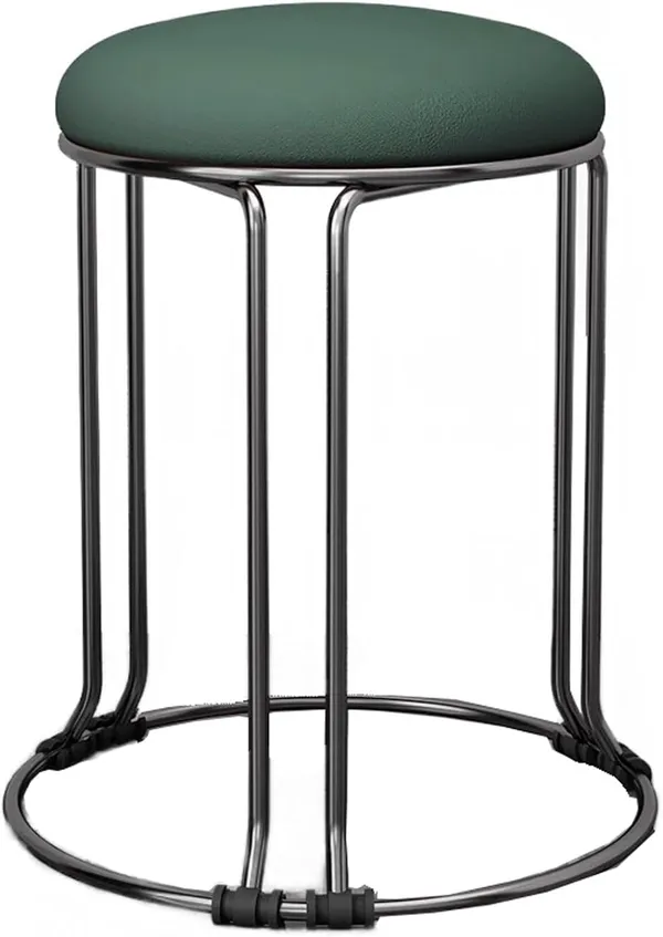 Set_of_2_Silver_&_Green_Stackable_Ottoman_Stools_With_Cushion_Top_|_Space_Saving_&_Comfortable_Home_Furniture_|_35L_x_35W_x_46H_Cm