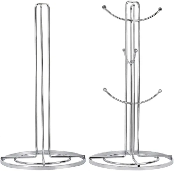 Silver_Set_Of_6_Cup_Mug_Tree_Stand_And_Linear_Kitchen_Roll/Paper_Towels_Holder_Stainless_Steel_-_Coffee_Tea_Cups_Mugs_Draining_Rack|Kitchen_Storage_Accessories____20_x_10_x_10_cm;_453.59_g