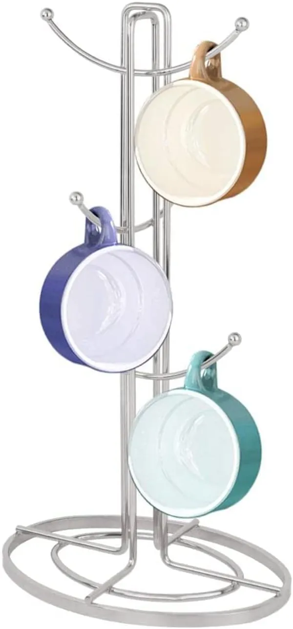 Silver_Set_Of_6_Cup_Mug_Tree_Stand_And_Linear_Kitchen_Roll/Paper_Towels_Holder_Stainless_Steel_-_Coffee_Tea_Cups_Mugs_Draining_Rack|Kitchen_Storage_Accessories____20_x_10_x_10_cm;_453.59_g