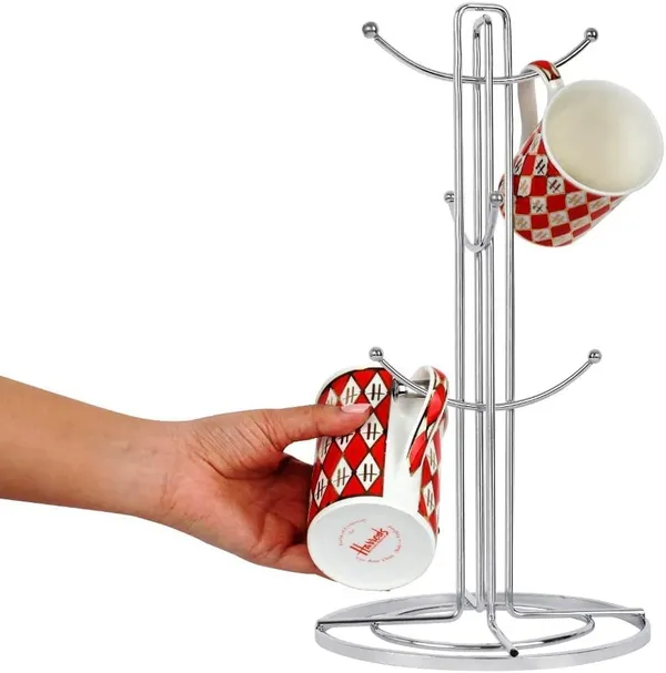 Silver_Set_Of_6_Cup_Mug_Tree_Stand_And_Linear_Kitchen_Roll/Paper_Towels_Holder_Stainless_Steel_-_Coffee_Tea_Cups_Mugs_Draining_Rack|Kitchen_Storage_Accessories____20_x_10_x_10_cm;_453.59_g