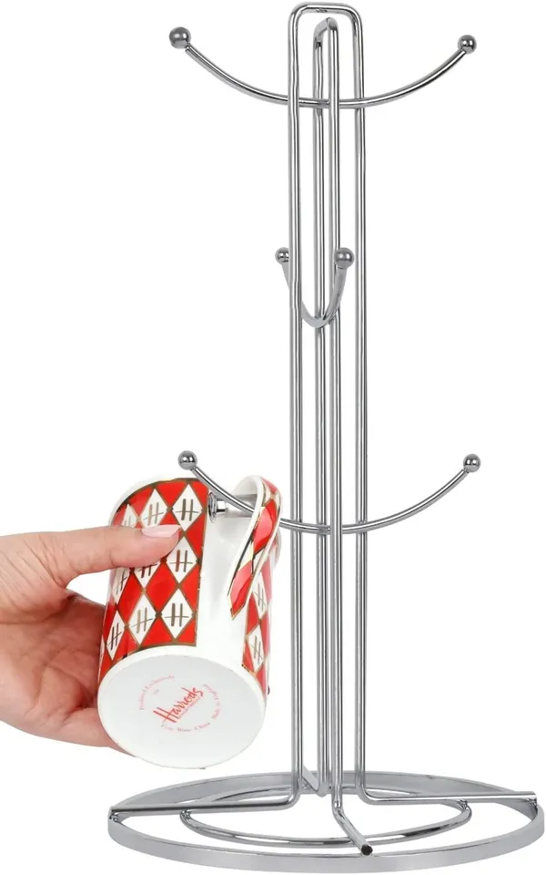 Silver_Set_Of_6_Cup_Mug_Tree_Stand_And_Linear_Kitchen_Roll/Paper_Towels_Holder_Stainless_Steel_-_Coffee_Tea_Cups_Mugs_Draining_Rack|Kitchen_Storage_Accessories____20_x_10_x_10_cm;_453.59_g