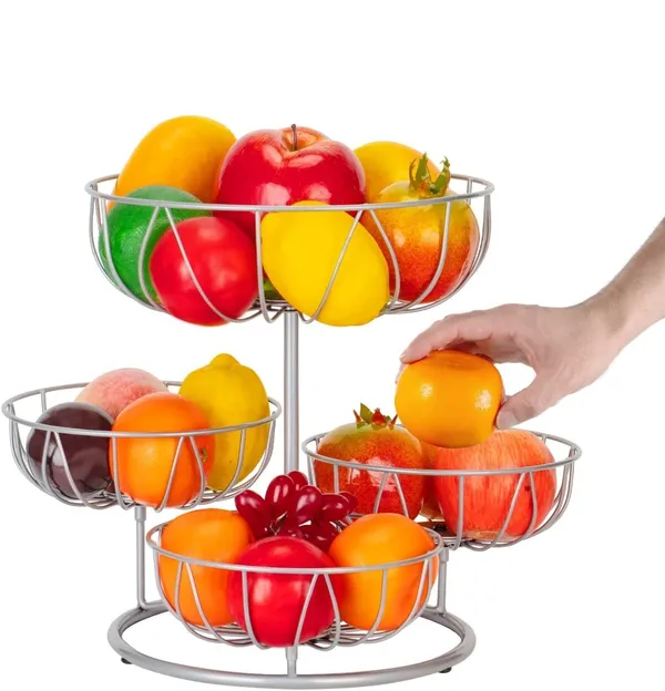 Silver_Metal_4_Tier_Fruit_Bowl_For_Kitchen_Counter_Top,_Modern_Wire_Fruit_Basket_Storage_Stand,_Vegetable_Bread_Snack_Hold_For_Dining_Table_Rust_Free,_Decorative_45W_x_30H_Centimeters