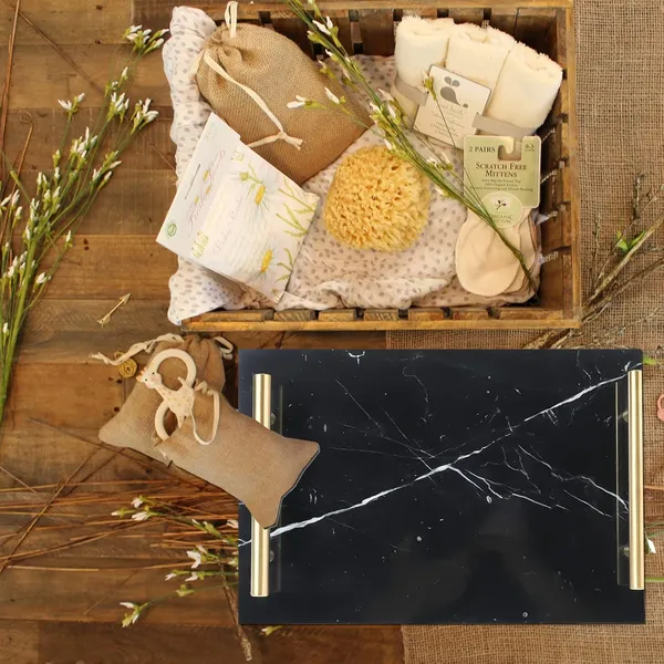 Multicolour_Handmade_Marble_Stone_Decorative_Tray_With_Gold-Coloured_Metal_Handles,_Ideal_For_Counter,_Vanity,_Dresser,_Nightstand_And_Desk____30L_x_20W_x_4H_Centimeters