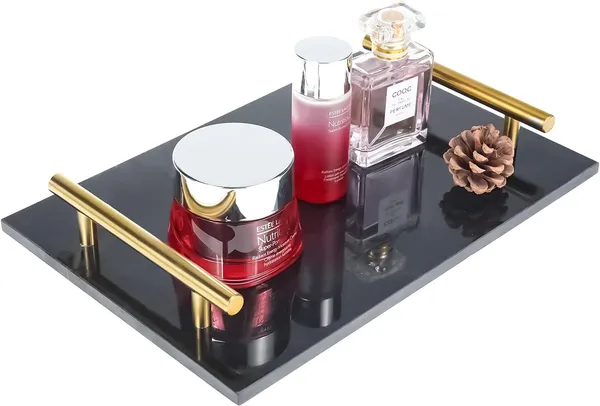 Multicolour_Handmade_Marble_Stone_Decorative_Tray_With_Gold-Coloured_Metal_Handles,_Ideal_For_Counter,_Vanity,_Dresser,_Nightstand_And_Desk____30L_x_20W_x_4H_Centimeters