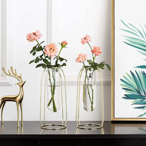 Gold_2_Pcs_Flower_Vases_With_Iron_Art_Frame_Geometric_Plant_Pot,_Centerpiece_Plant_Vase,_Plants_Tabletop_Display_Holder_For_Wedding_Indoor_Table_Office_Living_Room_10L_x_10W_x_23H_Centimeters