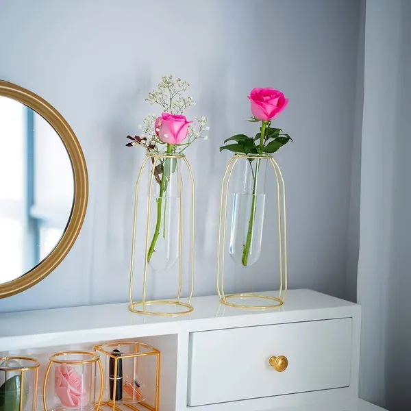Gold_2_Pcs_Flower_Vases_With_Iron_Art_Frame_Geometric_Plant_Pot,_Centerpiece_Plant_Vase,_Plants_Tabletop_Display_Holder_For_Wedding_Indoor_Table_Office_Living_Room_10L_x_10W_x_23H_Centimeters