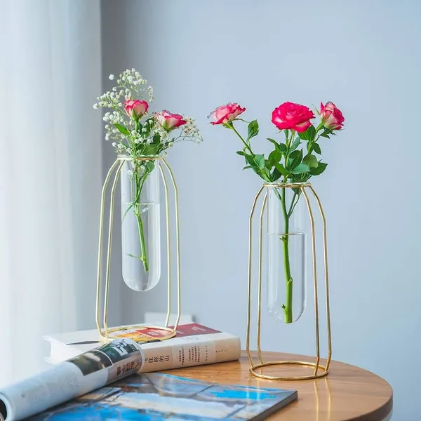 Gold_2_Pcs_Flower_Vases_With_Iron_Art_Frame_Geometric_Plant_Pot,_Centerpiece_Plant_Vase,_Plants_Tabletop_Display_Holder_For_Wedding_Indoor_Table_Office_Living_Room_10L_x_10W_x_23H_Centimeters