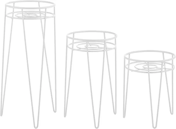 White_Set_Of_3_Metal_Indoor/Outdoor_Plant_Stands_-_Modern_Plant_Stand_With_Hairpin_Legs_For_Flowers,_Plants,_Greenery,_Succulents,_Pot_Containers,_Concerto_Collection__7_x_7_x_42_Centimeters
