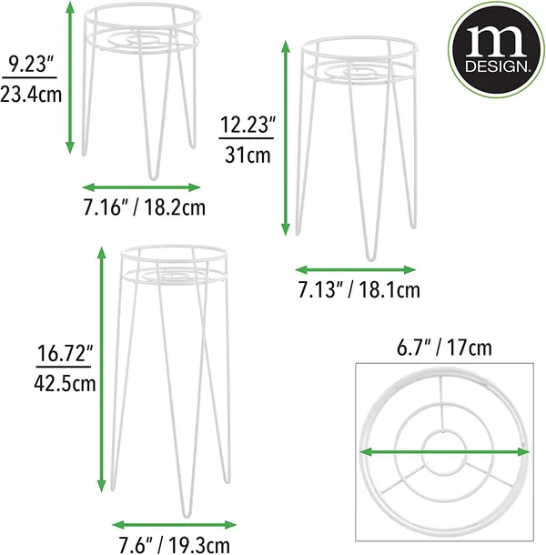 White_Set_Of_3_Metal_Indoor/Outdoor_Plant_Stands_-_Modern_Plant_Stand_With_Hairpin_Legs_For_Flowers,_Plants,_Greenery,_Succulents,_Pot_Containers,_Concerto_Collection__7_x_7_x_42_Centimeters