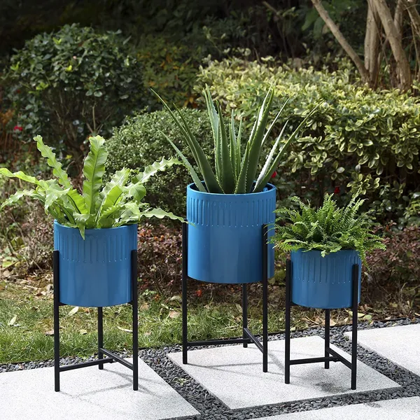 Glossy_Blue_Mid_Century_Plant_Stand_With_Pot_Set_Of_3_Modern_Metal_Planters_Pot_Holders_Perfect_For_Indoor_Outdoor_Plants_Plant_Stand_Not_Adjustable__30.5_x_30.5_x_61_Centimeters_2_kg