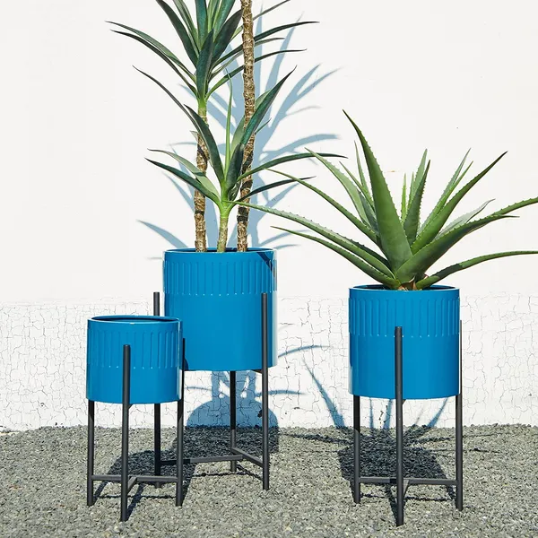 Glossy_Blue_Mid_Century_Plant_Stand_With_Pot_Set_Of_3_Modern_Metal_Planters_Pot_Holders_Perfect_For_Indoor_Outdoor_Plants_Plant_Stand_Not_Adjustable__30.5_x_30.5_x_61_Centimeters_2_kg