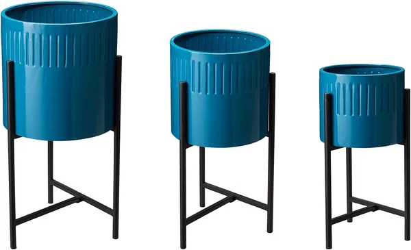 Glossy_Blue_Mid_Century_Plant_Stand_With_Pot_Set_Of_3_Modern_Metal_Planters_Pot_Holders_Perfect_For_Indoor_Outdoor_Plants_Plant_Stand_Not_Adjustable__30.5_x_30.5_x_61_Centimeters_2_kg