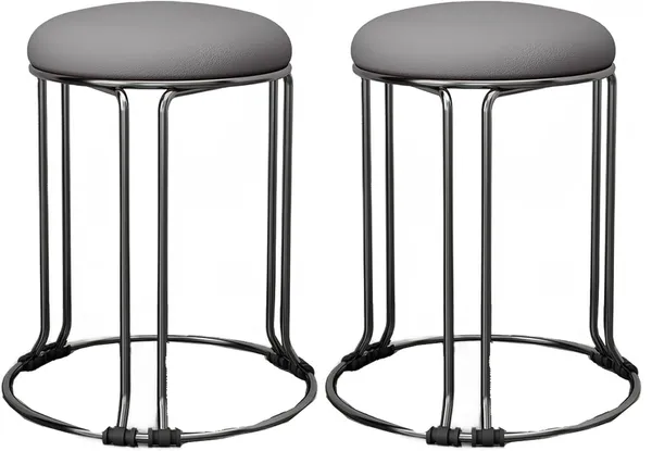 Set_of_2_Silver_&_Grey_Stackable_Ottoman_Stools_With_Cushion_Top_|_Space_Saving_&_Comfortable_Home_Furniture_|_35L_x_35W_x_46H_Cm