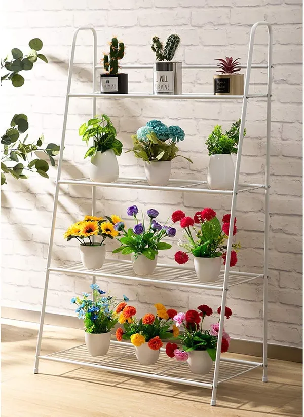 White_Metal_Plant_Stand,_Ladder-Shaped_Storage_Rack_Stand_Shelf,_Shoe_Organizer,_Utility_Storage_For_Indoor_Outdoor_Use_(3_Tier)__70_x_25_x_25_Centimeters