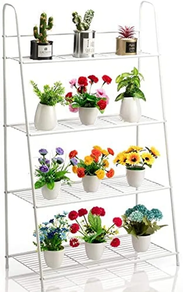 White_Metal_Plant_Stand,_Ladder-Shaped_Storage_Rack_Stand_Shelf,_Shoe_Organizer,_Utility_Storage_For_Indoor_Outdoor_Use_(3_Tier)__70_x_25_x_25_Centimeters