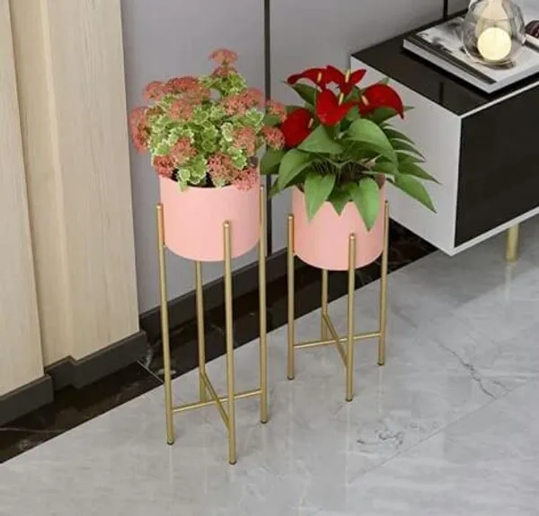 Pink_Set_Of_2_Metal_Plant_Stand_Decorative_Flower_Indoor,_Outdoor_Balcony,_Home_Decor_Decoration_Easy_Wrought_70_x_23_x_23_Centimeters