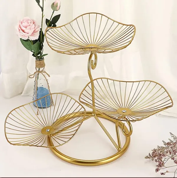 Gold_Adora_3_Tier_Fruit_Basket_Stand_Decorative_Fruit_Bowl_Wrought_Iron_Wire_Stand_Kitchen_Dining_Table_Living_Drawing_Room_Rust_Free_Shiny_Finish_Stable_30L_x_30W_x_40H_Centimeters
