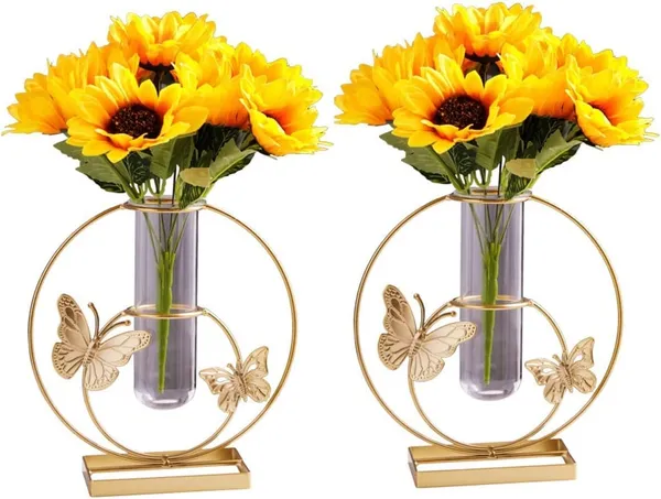 Multicolor_2_Pcs_Gold_Geometric_Vase,_Centerpieces_Vases_For_Decor,Hydroponic_Vase,_Silhouette_Vase,_Modern_Vases,_Butterfly_Vase,_Office_Vases_(Round_+_Hexagon)____19.8L_x_7.3W_x_20.8H_Centimeters