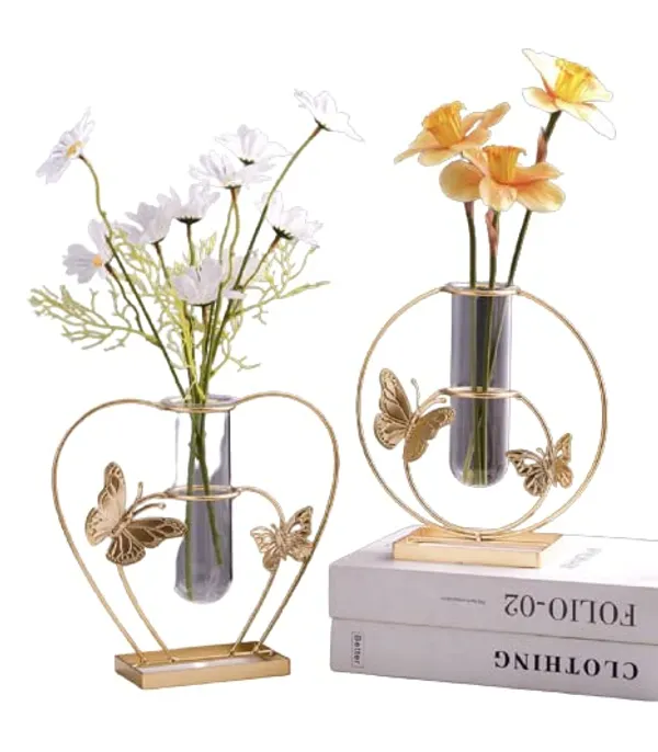 Multicolor_2_Pcs_Gold_Geometric_Vase,_Centerpieces_Vases_For_Decor,Hydroponic_Vase,_Silhouette_Vase,_Modern_Vases,_Butterfly_Vase,_Office_Vases_(Round_+_Hexagon)____19.8L_x_7.3W_x_20.8H_Centimeters