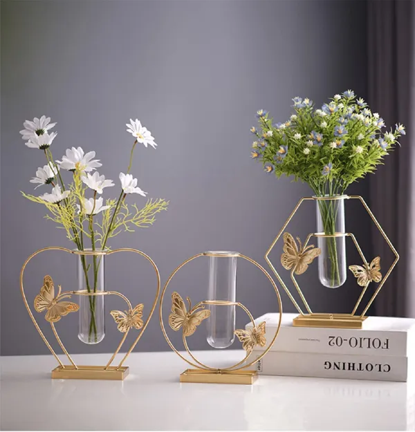 Multicolor_2_Pcs_Gold_Geometric_Vase,_Centerpieces_Vases_For_Decor,Hydroponic_Vase,_Silhouette_Vase,_Modern_Vases,_Butterfly_Vase,_Office_Vases_(Round_+_Hexagon)____19.8L_x_7.3W_x_20.8H_Centimeters