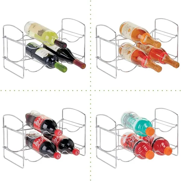 Silver_Metal_Water_Bottle_Rack_Storage_Organizer_For_Kitchen_Countertops,_Pantry,_Fridge_-_Stores_Wine,_Beer,_Pop/Soda_-_2_Levels,_Each_Holds_6_Bottles,_Free-Standing_20L_x_36W_x_25H_Centimeters