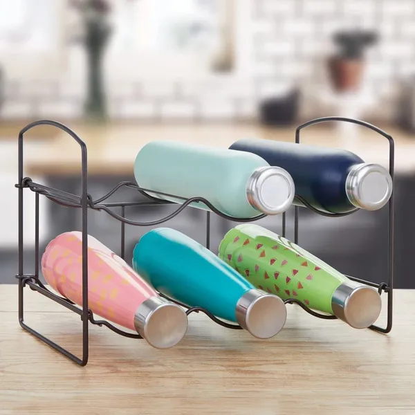 Black_Metal_Water_Bottle_Rack_Storage_Organizer_For_Kitchen_Countertops,_Pantry,_Fridge_-_Stores_Wine,_Beer,_Pop/Soda_-_2_Levels,_Each_Holds_6_Bottles,_Free-Standing____20L_x_36W_x_25H_Centimeters