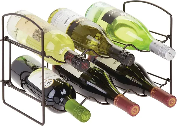Black_Metal_Water_Bottle_Rack_Storage_Organizer_For_Kitchen_Countertops,_Pantry,_Fridge_-_Stores_Wine,_Beer,_Pop/Soda_-_2_Levels,_Each_Holds_6_Bottles,_Free-Standing____20L_x_36W_x_25H_Centimeters