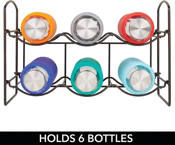 Black_Metal_Water_Bottle_Rack_Storage_Organizer_For_Kitchen_Countertops,_Pantry,_Fridge_-_Stores_Wine,_Beer,_Pop/Soda_-_2_Levels,_Each_Holds_6_Bottles,_Free-Standing____20L_x_36W_x_25H_Centimeters