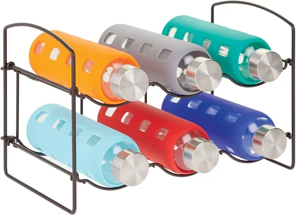 Black_Metal_Water_Bottle_Rack_Storage_Organizer_For_Kitchen_Countertops,_Pantry,_Fridge_-_Stores_Wine,_Beer,_Pop/Soda_-_2_Levels,_Each_Holds_6_Bottles,_Free-Standing____20L_x_36W_x_25H_Centimeters